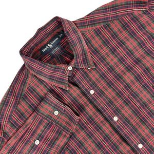 Polo Ralph Lauren Shirt Mens M Red‎ Green Tartan Plaid Button Down Big Shirt VTG